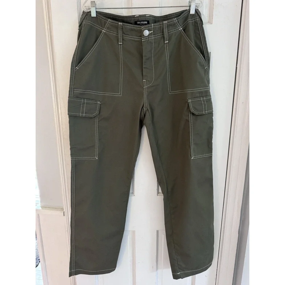 True Religion‎ Women's Military Cargo Trousers Olive Khaki Utility Y2K 34
